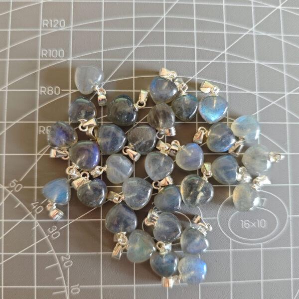 labradorite charm, heart charm, colorful light bead, sterling silver charm