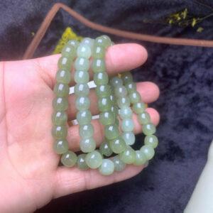 drum beaded bracelet, nephrite bracelet, jade bracelet, light green bracelet, genuine natural bracelet