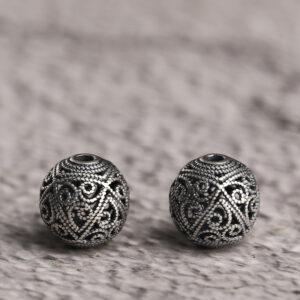 round bead, flower bead, hollow bead, spacer bead, s925 sterling silver, silver bead, oxidized silver bead
