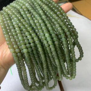 nephrite bead, drum bead, whole strand bead, green bead, jade bead, high quality bead, genuine bead, natural bead