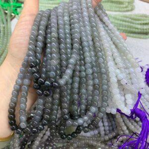 nephrite bead, drum bead, whole strand bead, gradient gray bead, jade bead, high quality bead, genuine bead, natural bead