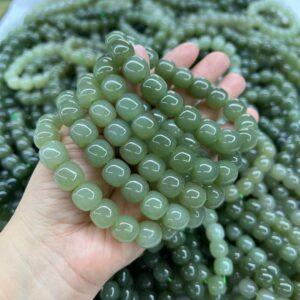 drum beaded bracelet, nephrite bracelet, jade bracelet, green bracelet, genuine natural bracelet