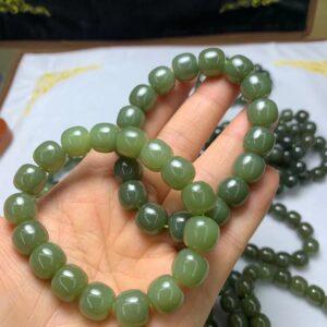 drum beaded bracelet, nephrite bracelet, jade bracelet, green bracelet, genuine natural bracelet