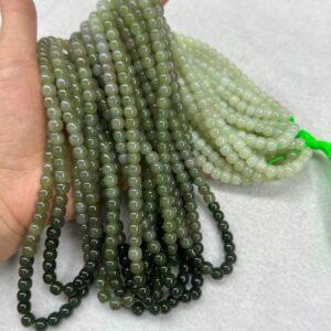 nephrite bead, drum bead, whole strand bead, gradient green bead, jade bead, high quality bead, genuine bead, natural bead