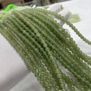 nephrite bead, round bead, whole strand bead, green bead, jade bead, high quality bead, genuine bead, natural bead