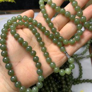 nephrite bead, round bead, whole strand bead, green bead, jade bead, high quality bead, genuine bead, natural bead