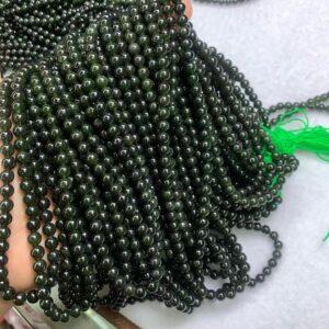 nephrite bead, round bead, whole strand bead, green bead, jade bead, high quality bead, genuine bead, natural bead