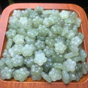 nephrite bead, plum flower bead, jade bead, green bead, high quality bead, genuine bead, natural bead