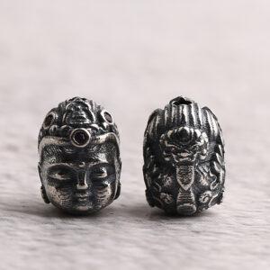 Buddha head bead, spacer bead, s925 sterling silver, silver bead, oxidized silver bead