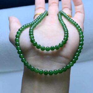 nephrite bead, round bead, whole strand bead, green bead, jade bead, high quality bead, genuine bead, natural bead