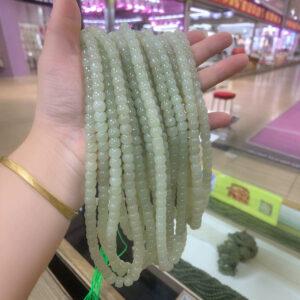nephrite bead, drum bead, whole strand bead, green bead, jade bead, high quality bead, genuine bead, natural bead