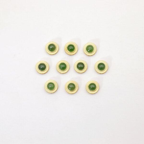 bezel bead, round bead, sun flower bead, nephrite bead, green bead, sterling silver bead, gild bead, golden bead - Image 2