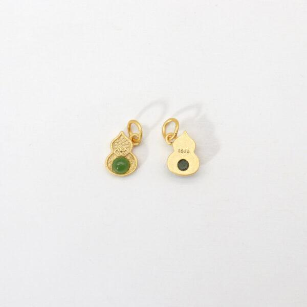 gourd charm, nephrite charm, green charm, sterling silver charm, gild bead, golden charm - Image 2