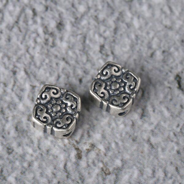square bead, flower bead, spacer bead, s925 sterling silver, silver bead, oxidized silver bead - Image 2