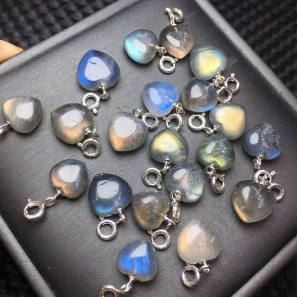 labradorite charm, heart charm, colorful light bead, sterling silver charm - Image 2