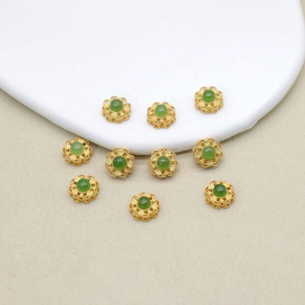 2pcs / 5 pcs  bezel bead, hollow flower bead, jadeite bead, nephrite bead, green bead, sterling silver bead, gild bead, golden bead - Image 2