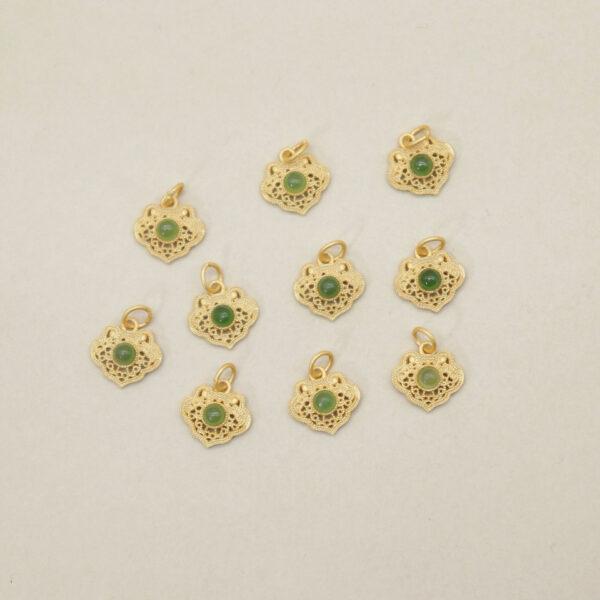 2pcs / 5 pcs small flower charm, nephrite charm, green charm, sterling silver charm, gild bead, golden charm - Image 2