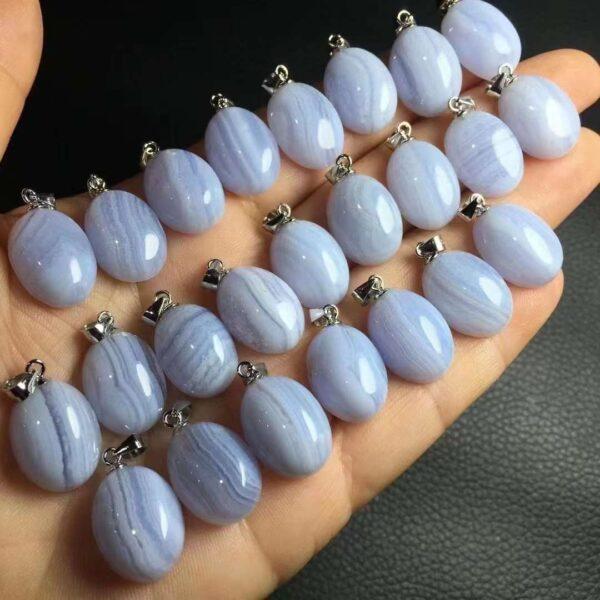 blue stripe agate charm, oval charm, sterling silver charm - Image 2