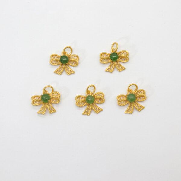 2pcs / 5 pcs bow-knot charm, nephrite charm, green charm, sterling silver charm, gild bead, golden charm - Image 2