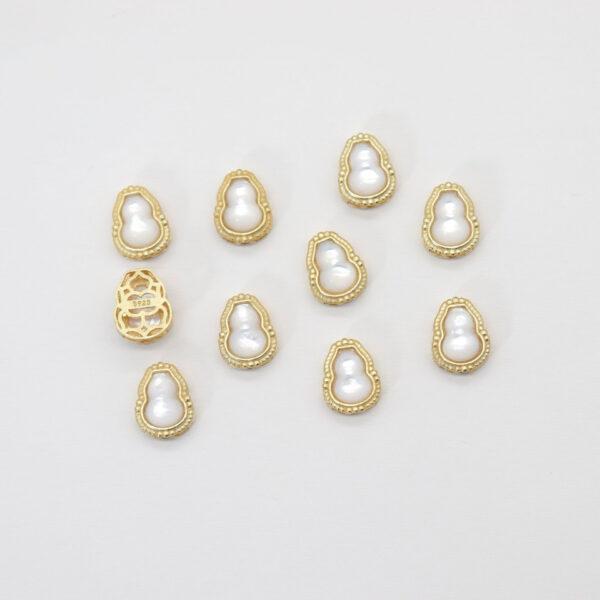 2pcs / 5 pcs  bezel bead, hollow gourd bead, shell bead, white bead, sterling silver bead, gild bead, golden bead - Image 2