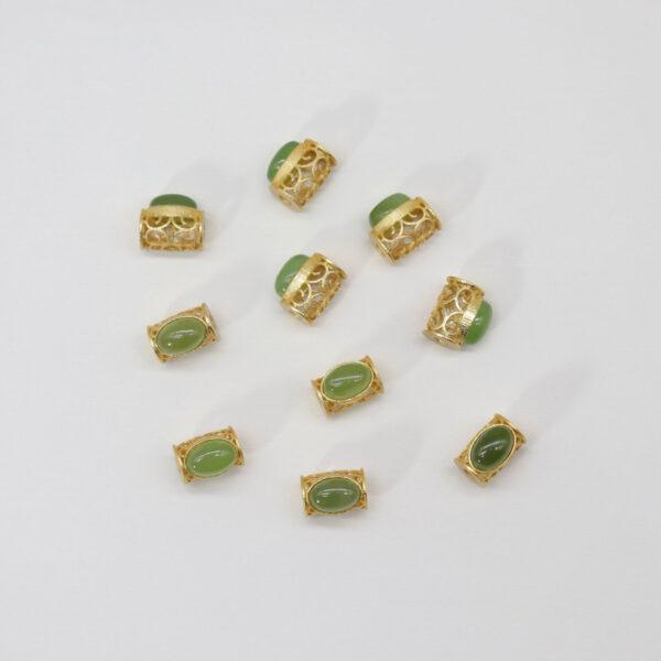 2pcs / 5 pcs bezel bead, hollow flower bead, oval bead, nephrite bead, green bead, sterling silver bead, gild bead, golden bead - Image 2