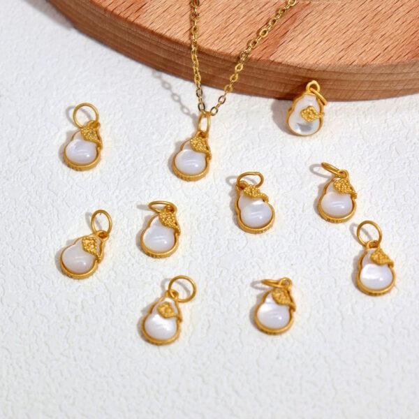 2pcs / 5 pcs gourd charm, shell charm, white charm, sterling silver charm, gild bead, golden charm - Image 2