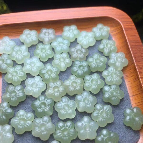 nephrite bead, plum flower bead, jade bead, green bead, high quality bead, genuine bead, natural bead - Image 2