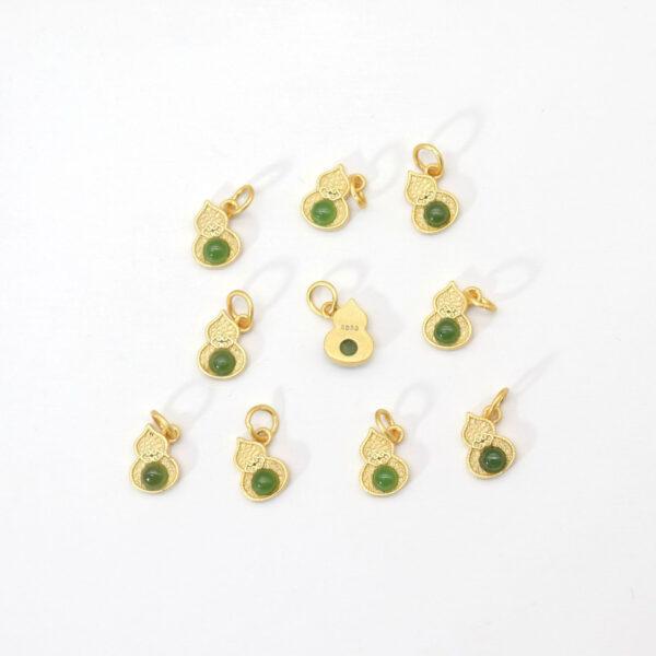 gourd charm, nephrite charm, green charm, sterling silver charm, gild bead, golden charm - Image 3