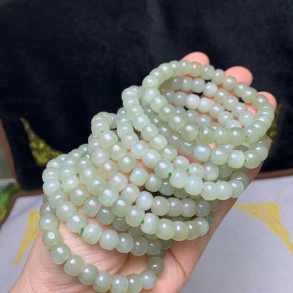 drum beaded bracelet, nephrite bracelet, jade bracelet, light green bracelet, genuine natural bracelet - Image 3