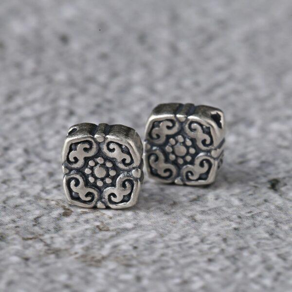 square bead, flower bead, spacer bead, s925 sterling silver, silver bead, oxidized silver bead - Image 3