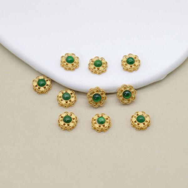 2pcs / 5 pcs  bezel bead, hollow flower bead, jadeite bead, nephrite bead, green bead, sterling silver bead, gild bead, golden bead - Image 3