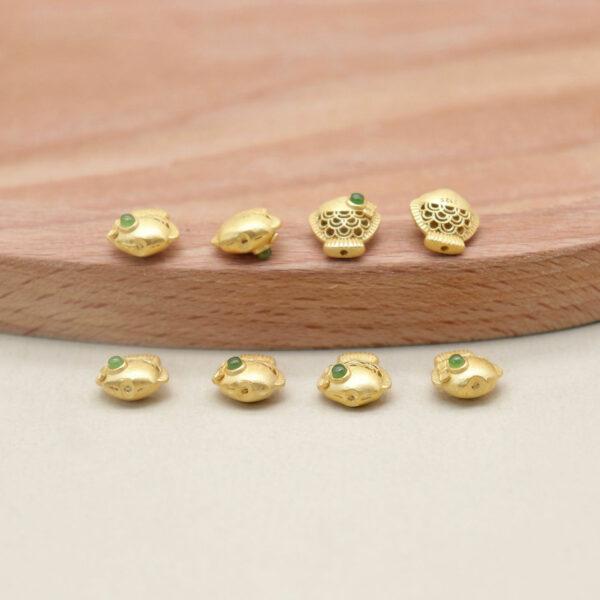 2pcs / 5 pcs hollow fish bead, nephrite bead, green bead, sterling silver bead, gild bead, golden bead - Image 3