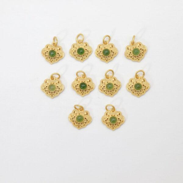 2pcs / 5 pcs small flower charm, nephrite charm, green charm, sterling silver charm, gild bead, golden charm - Image 3