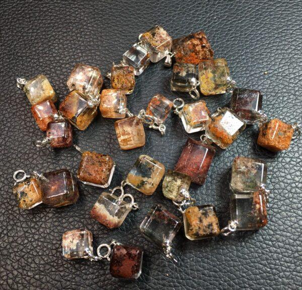 colorful phantom quartz charm, cube charm, sterling silver charm - Image 3