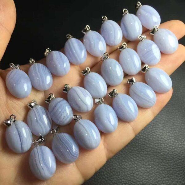 blue stripe agate charm, oval charm, sterling silver charm - Image 3