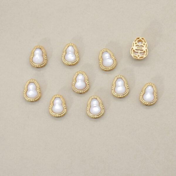 2pcs / 5 pcs  bezel bead, hollow gourd bead, shell bead, white bead, sterling silver bead, gild bead, golden bead - Image 3