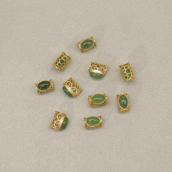 2pcs / 5 pcs bezel bead, hollow flower bead, oval bead, nephrite bead, green bead, sterling silver bead, gild bead, golden bead - Image 3