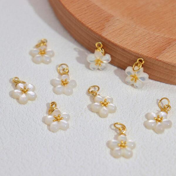 2pcs / 5 pcs flower charm, butterfly charm, shell charm, white charm, sterling silver charm, gild bead, golden charm - Image 3