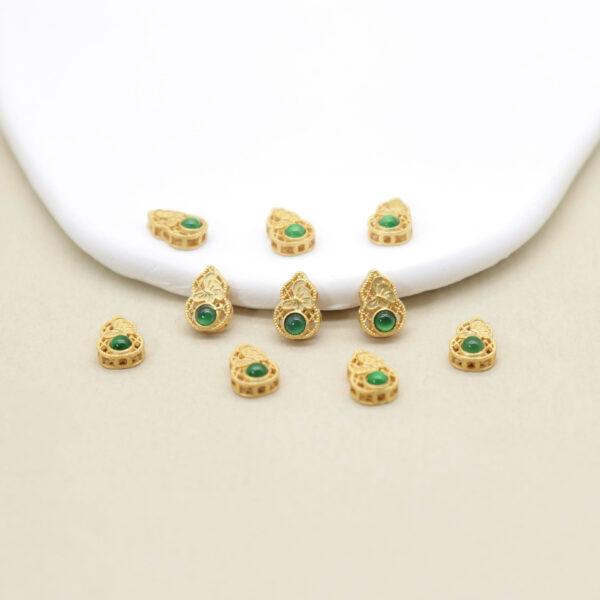 2pcs / 5 pcs bezel bead, gourd bead, jadeite bead, green bead, sterling silver bead, gild bead, golden bead - Image 3