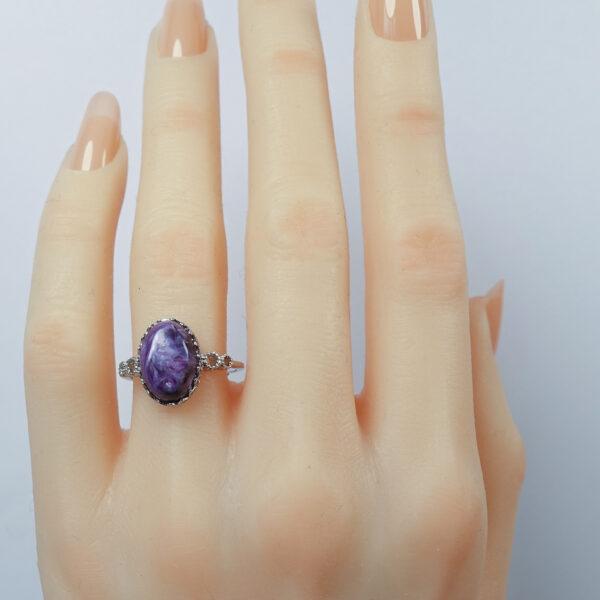 charoite ring, purple ring, copper ring, oval gemstone ring, diy ring, adjustable ring - Image 4