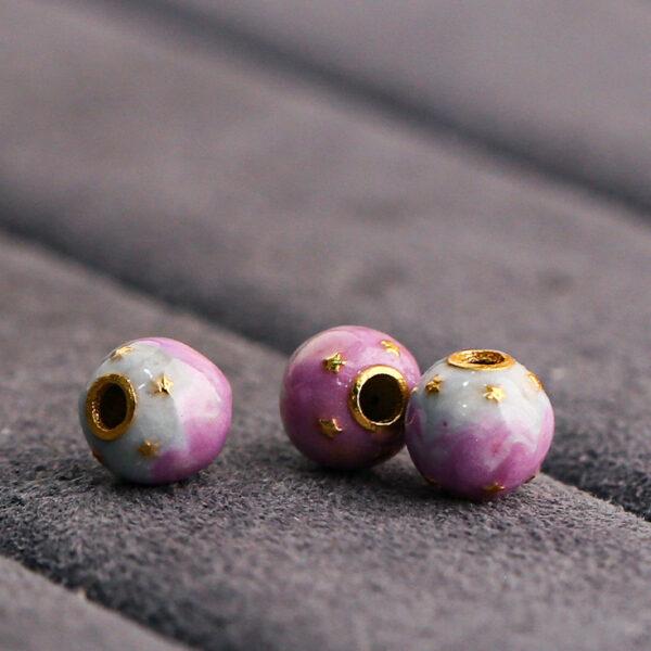 round bead, star bead, enamel bead, sterling silver bead, golden bead, gild bead - Image 3