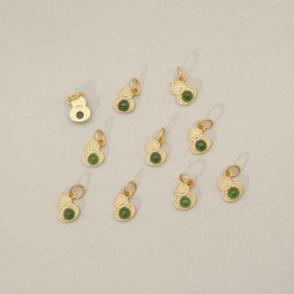 gourd charm, nephrite charm, green charm, sterling silver charm, gild bead, golden charm - Image 4