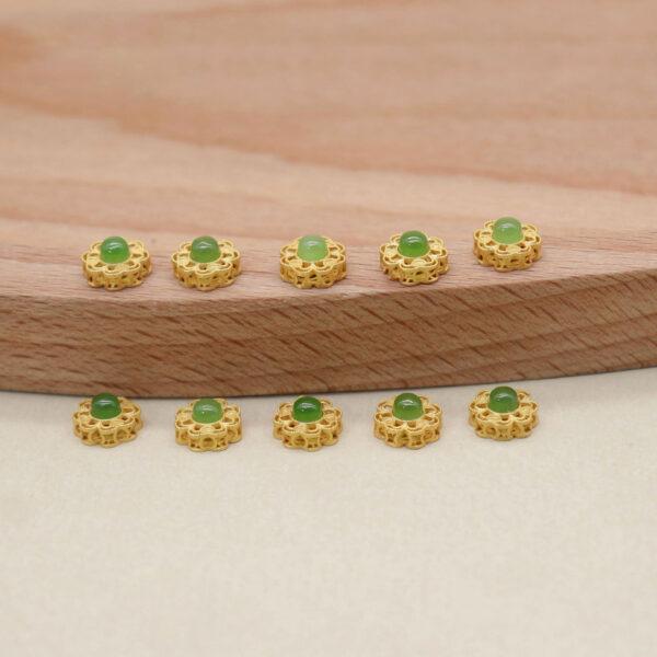 2pcs / 5 pcs  bezel bead, hollow flower bead, jadeite bead, nephrite bead, green bead, sterling silver bead, gild bead, golden bead - Image 4