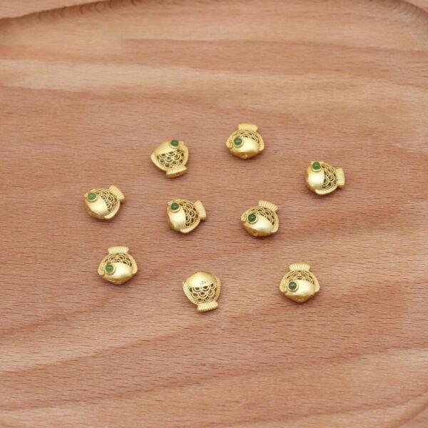 2pcs / 5 pcs hollow fish bead, nephrite bead, green bead, sterling silver bead, gild bead, golden bead - Image 4