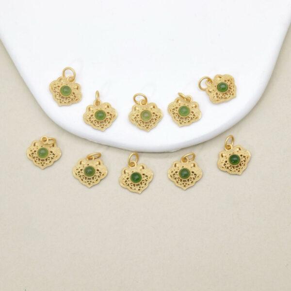 2pcs / 5 pcs small flower charm, nephrite charm, green charm, sterling silver charm, gild bead, golden charm - Image 4
