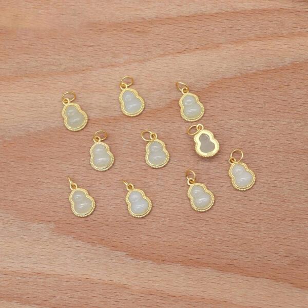 2pcs / 5 pcs small gourd charm, nephrite charm, white charm, sterling silver charm, gild bead, golden charm - Image 4