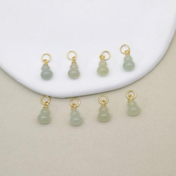 2pcs / 5 pcs small gourd charm, nephrite charm, light green charm, sterling silver charm, gild bead, golden charm - Image 4
