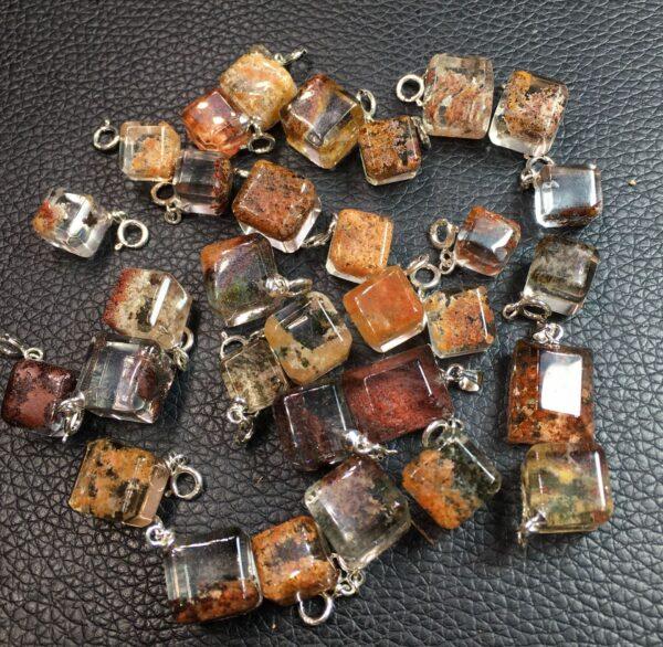 colorful phantom quartz charm, cube charm, sterling silver charm - Image 4