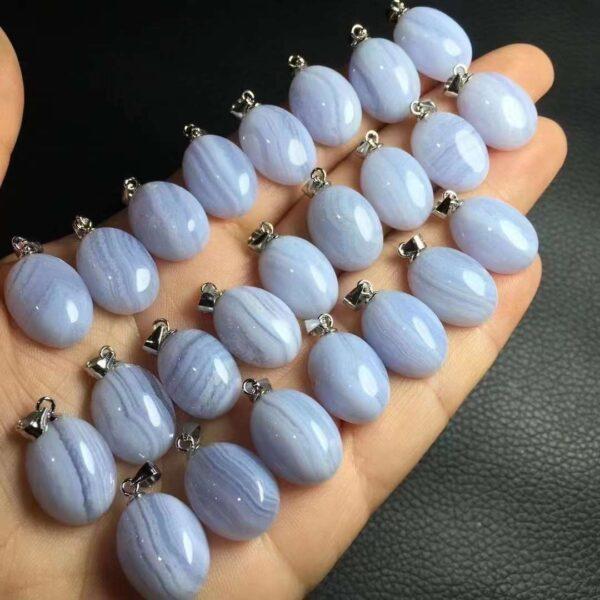 blue stripe agate charm, oval charm, sterling silver charm - Image 4