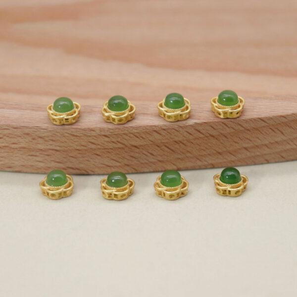 2pcs / 5 pcs  bezel bead, hollow flower bead, nephrite bead, green bead, sterling silver bead, gild bead, golden bead - Image 4